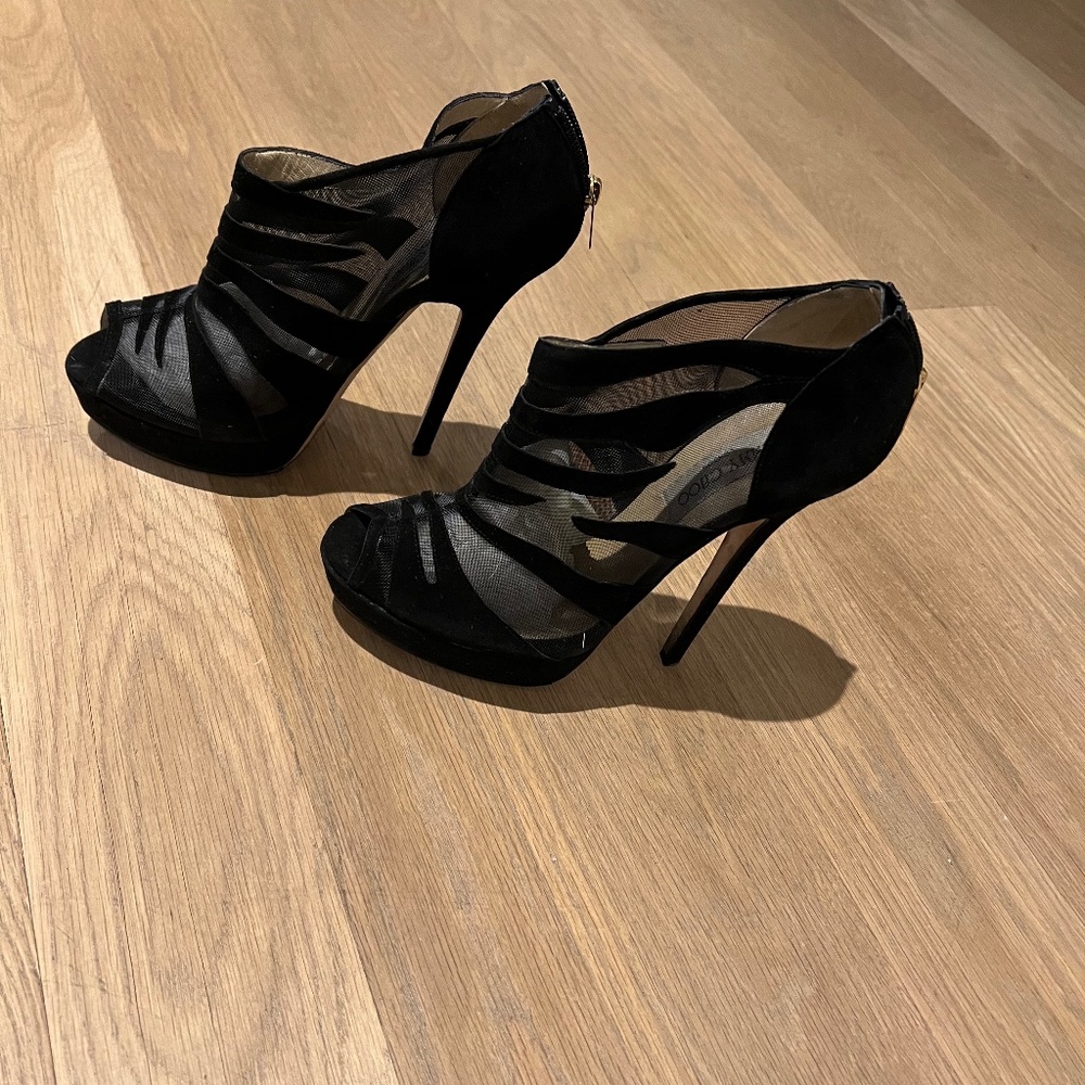 Jimmy Choo black suede leather & mesh heels